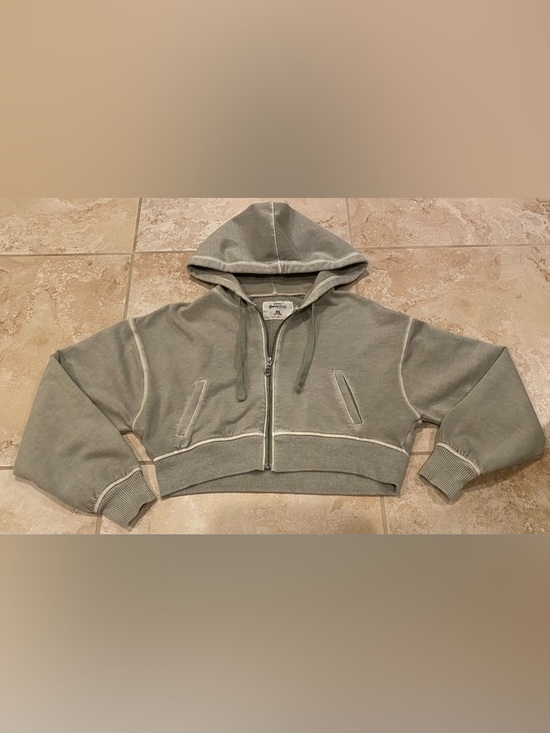 Aeropostale Jackets & Blazers - Aeropostale Oversized Cropped Full-Zip Hoodie Jacket (Washed Olive Green) - XS